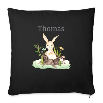 Forest Animal Deer Hare Hedgehog Flowers Name Thomas - Sofa pillowcase 17,3'' x 17,3'' (45 x 45 cm) - black - Front