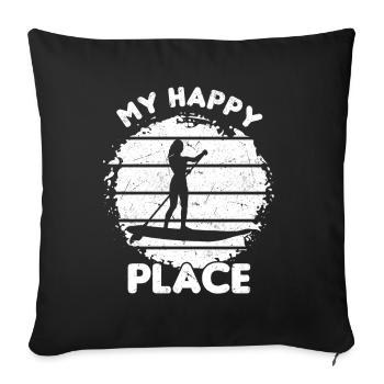 SUP Girl My Happy Place I Sports nautiques Stand Up - Housse de coussin décorative 45 x 45 cm - noir - Devant