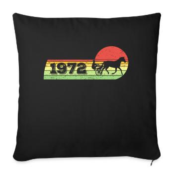 Cheval de trot né en 1972 Chevaux d’anniversaire - Housse de coussin décorative 45 x 45 cm - noir - Devant