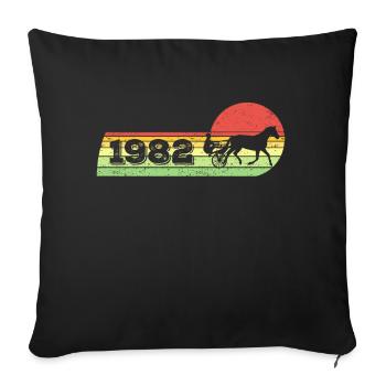 Cheval de trot né en 1982 Chevaux d’anniversaire - Housse de coussin décorative 45 x 45 cm - noir - Devant