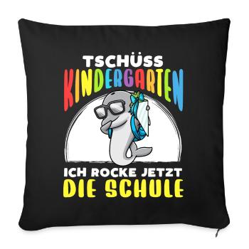 Schulkind Einschulung Delfin - Sofakissenbezug 45 x 45 cm - Schwarz - Vorne