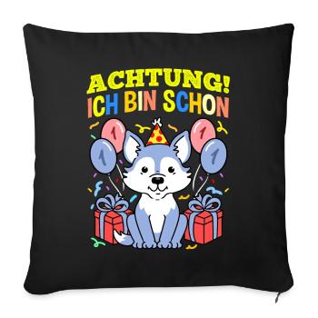 Achtung Ich Bin Schon 1 Geburtstag Wolf - Sofakissenbezug 45 x 45 cm - Schwarz - Vorne