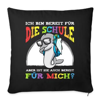Schulkind Einschulung Delfin - Sofakissenbezug 45 x 45 cm - Schwarz - Vorne