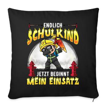 Schulkind Einschulung Feuerwehr - Sofakissenbezug 45 x 45 cm - Schwarz - Vorne