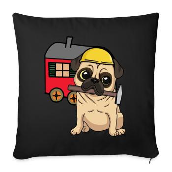 Construction Site Craftsman Dog Pug Construction Trailer Craft - Sofa pillowcase 17,3'' x 17,3'' (45 x 45 cm) - black - Front