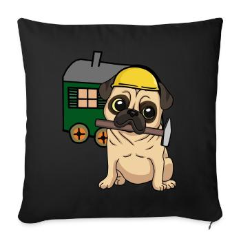 Construction Site Craftsman Dog Pug Construction Truck Job Hammer - Sofa pillowcase 17,3'' x 17,3'' (45 x 45 cm) - black - Front