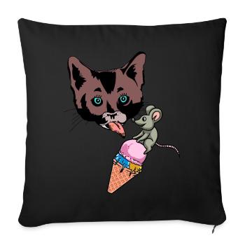 Été Chat Souris Glace Snacking Lick Enfant - Housse de coussin décorative 45 x 45 cm - noir - Devant