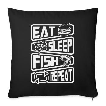 Pêcheur Drôle de pêche Manger Dormir Poisson Répéter - Housse de coussin décorative 45 x 45 cm - noir - Devant