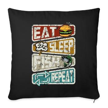 Pêcheur Drôle de pêche Manger Dormir Poisson Répéter - Housse de coussin décorative 45 x 45 cm - noir - Devant
