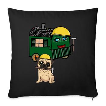 Mops Bauherr Hausbau bauen Bauwagen Hammer - Sofakissenbezug 45 x 45 cm - Schwarz - Vorne