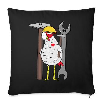 Baustelle Huhn Werkzeug Schutzhelm Bauherr Bauen - Sofakissenbezug 45 x 45 cm - Schwarz - Vorne