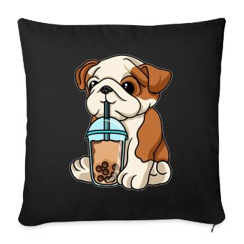 Englische Bulldogge trinkt Bubble Tea - Sofakissenbezug 45 x 45 cm - Schwarz - Vorne
