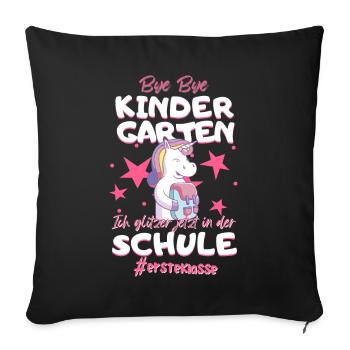 Bye Bye Kindergarten Einhorn Schulkind Einschulung - Sofakissenbezug 45 x 45 cm - Schwarz - Vorne