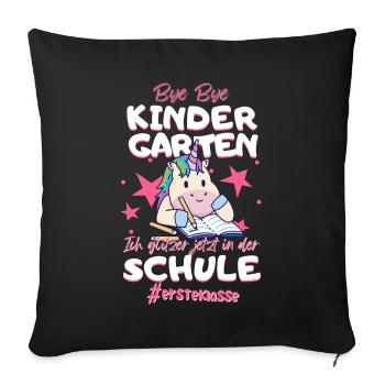 Bye Bye Kindergarten Einhorn Schulkind Einschulung - Sofakissenbezug 45 x 45 cm - Schwarz - Vorne