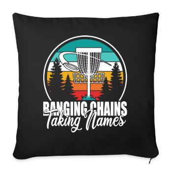 Retro Sunset Banging Chains prend des noms Disc Golf - Housse de coussin décorative 45 x 45 cm - noir - Devant