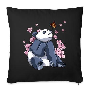 Panda Butterfly Japonais Sakura Fleur de Cerisier - Housse de coussin décorative 45 x 45 cm - noir - Devant