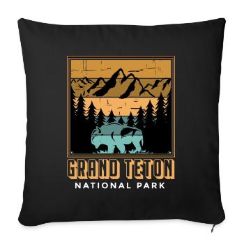 Parc national Buffalo Grand Teton Mountain Camping Souve - Housse de coussin décorative 45 x 45 cm - noir - Devant