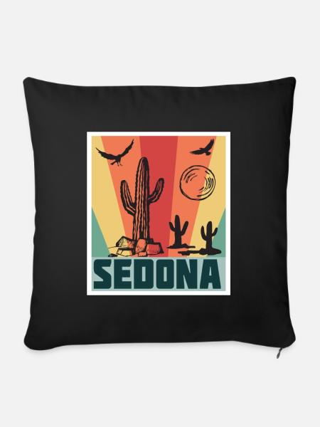 Parc national de Sedona Arizona Cactus Camping Randonnée - Housse de coussin décorative 45 x 45 cm - noir