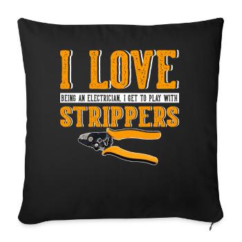 J’aime les strip-teaseuses drôles d’électricien - Housse de coussin décorative 45 x 45 cm - noir - Devant
