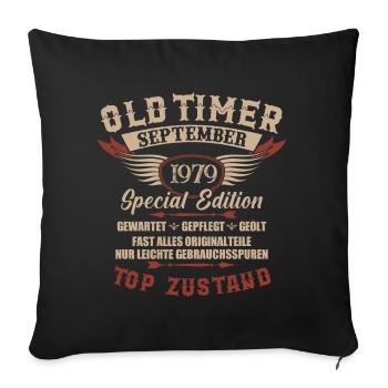 Oldtimer September 1979 Jahrgang Geburtstag - Sofakissenbezug 45 x 45 cm - Schwarz - Vorne