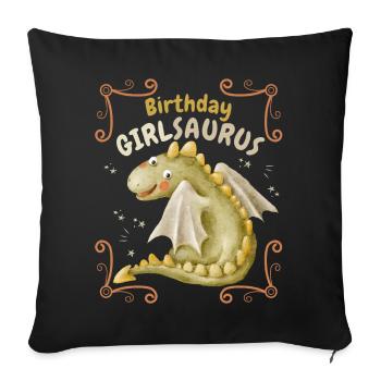 Birthday Girl, Girlsaurus avec dinosaure - Housse de coussin décorative 45 x 45 cm - noir - Devant