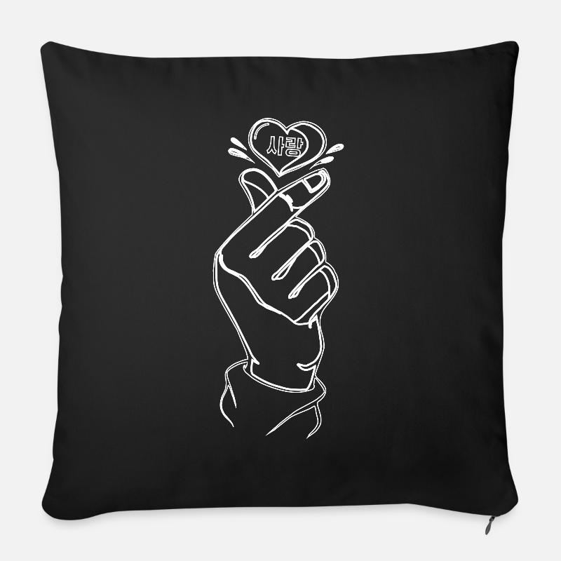 Saranghae Korean Finger Herz Handsymbol Kpop Linie - Sofakissenbezug 45 x 45 cm - Schwarz