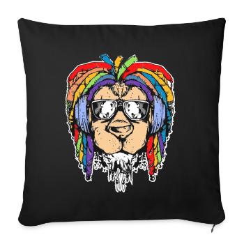 Löwenkopf Rasta Reggae Regenbogen Dreadlock Leo Zo - Sofakissenbezug 45 x 45 cm - Schwarz - Vorne