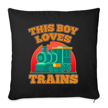 Ce garçon adore les locomotives de train! Cadeau enfant - Housse de coussin décorative 45 x 45 cm - noir - Devant