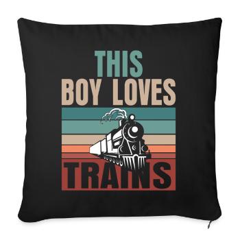 Ce garçon adore les locomotives de train! Cadeau enfant - Housse de coussin décorative 45 x 45 cm - noir - Devant