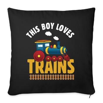 Ce garçon adore les locomotives de train! Cadeau enfant - Housse de coussin décorative 45 x 45 cm - noir - Devant