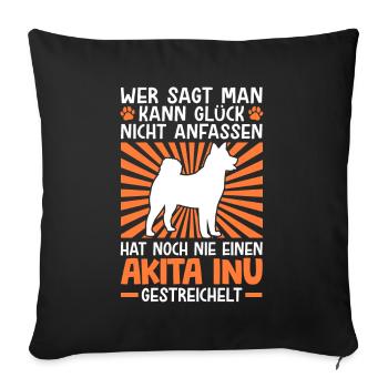 Akita Inu Glück anfassen japanischer Spitz - Sofakissenbezug 45 x 45 cm - Schwarz - Vorne