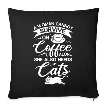 Cafetière Chat Machine Chaton Tasse Grains - Housse de coussin décorative 45 x 45 cm - noir - Devant