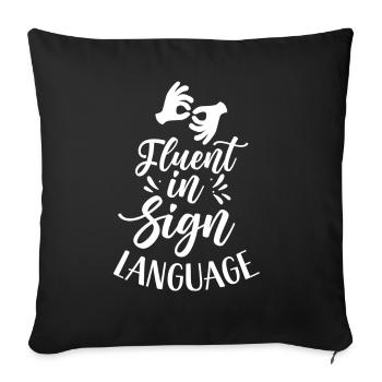 Maîtrise des signes de sensibilisation à la langue des signes - Housse de coussin décorative 45 x 45 cm - noir - Devant