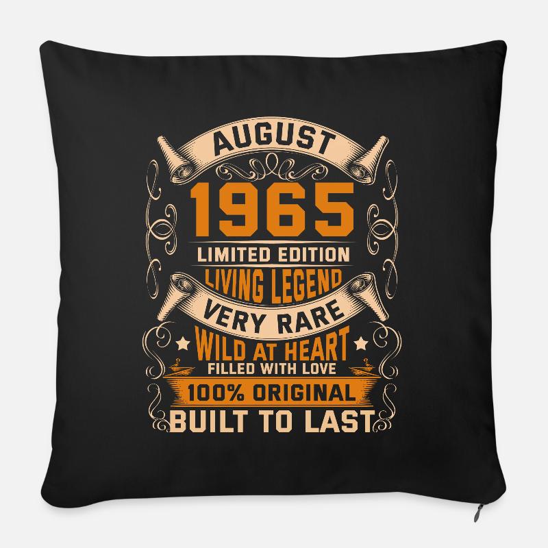 Birthday Legends 100% Original Août 1965 - Housse de coussin décorative 45 x 45 cm - noir