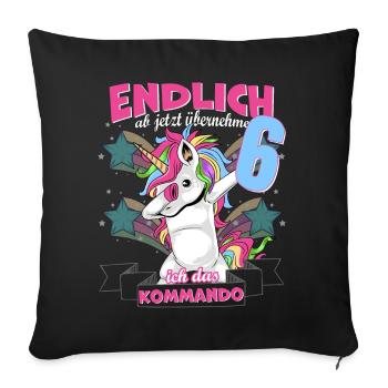 Kinderkleidung, Einhorn zum 6. Geburtstag, 6 Jahre - Sofakissenbezug 45 x 45 cm - Schwarz - Vorne
