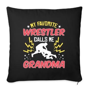 Mon lutteur préféré m’appelle Grandma Wrestling - Housse de coussin décorative 45 x 45 cm - noir - Devant