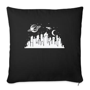 Skyline mit Planeten und Rakete Stadt - Sofakissenbezug 45 x 45 cm - Schwarz - Vorne