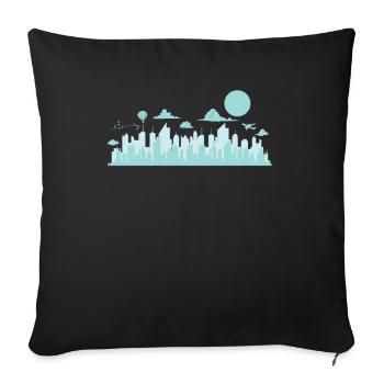 blaue Skyline mit Flugzeugen und Ballon Stadt - Sofakissenbezug 45 x 45 cm - Schwarz - Vorne