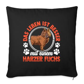 Leben ist besser mit Harzer Fuchs Hütefuchs - Sofakissenbezug 45 x 45 cm - Schwarz - Vorne