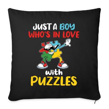 Nur ein Junge in Puzzle verliebt - Sofakissenbezug 45 x 45 cm - Schwarz - Vorne