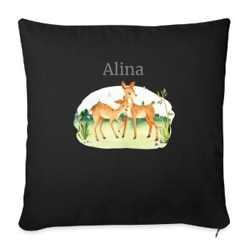 Forest Animal Deer Flowers Name Alina - Sofa pillowcase 17,3'' x 17,3'' (45 x 45 cm) - black - Front