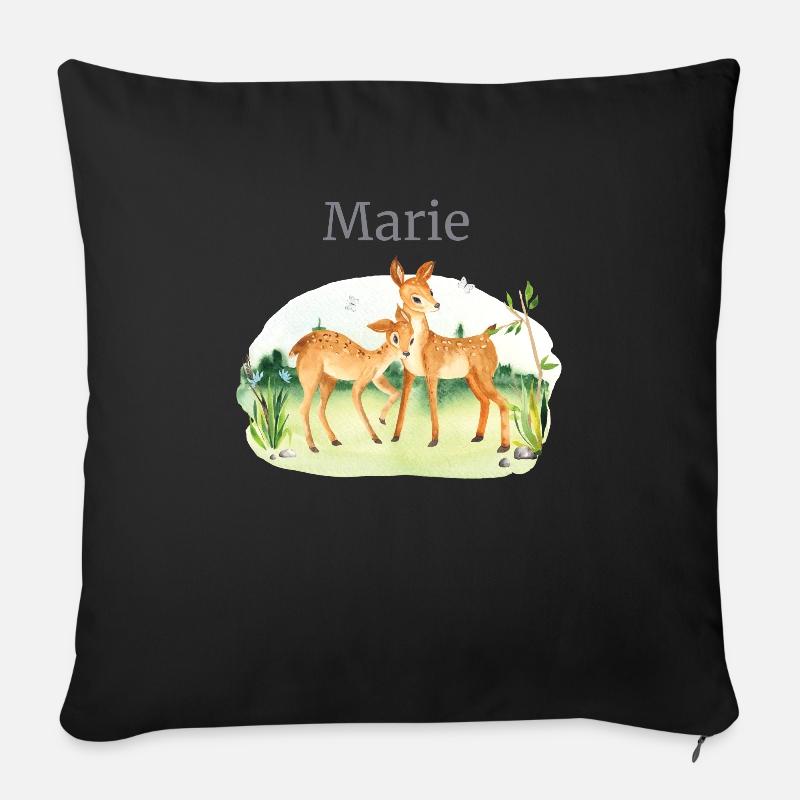 Forêt Animaux Cerf Fleurs Nom Marie - Housse de coussin décorative 45 x 45 cm - noir
