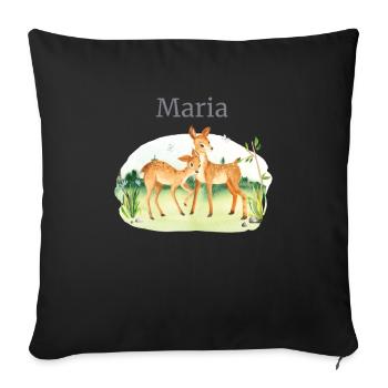 Forest Animal Deer Flowers Name Maria - Sofa pillowcase 17,3'' x 17,3'' (45 x 45 cm) - black - Front