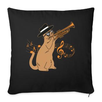 Trompettiste Cat Jazz Vintage - Housse de coussin décorative 45 x 45 cm - noir - Devant