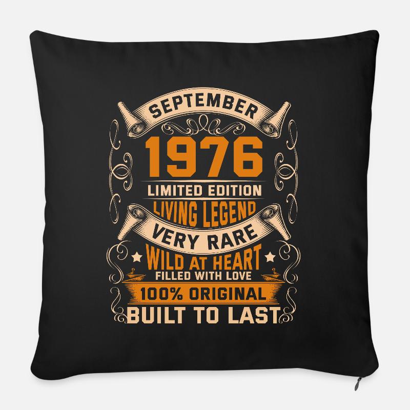 Birthday Legends 100% Original Septembre 1976 - Housse de coussin décorative 45 x 45 cm - noir