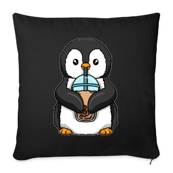 Kawaii Bubble Tea Pinguin - Sofakissenbezug 45 x 45 cm - Schwarz - Vorne