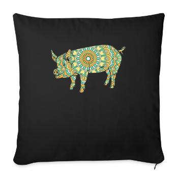 Mandala Pig Geometry Pattern - Housse de coussin décorative 45 x 45 cm - noir - Devant
