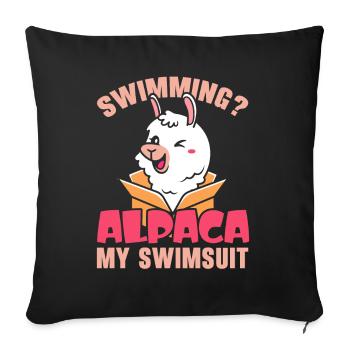 Natation Alpaga Mon Maillot de Bain Llama Lover Schwim - Housse de coussin décorative 45 x 45 cm - noir - Devant