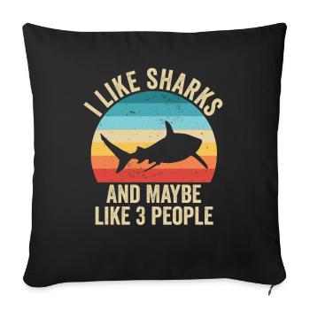 J'aime Les Requins Cadeau Drole Océan - Housse de coussin décorative 45 x 45 cm - noir - Devant