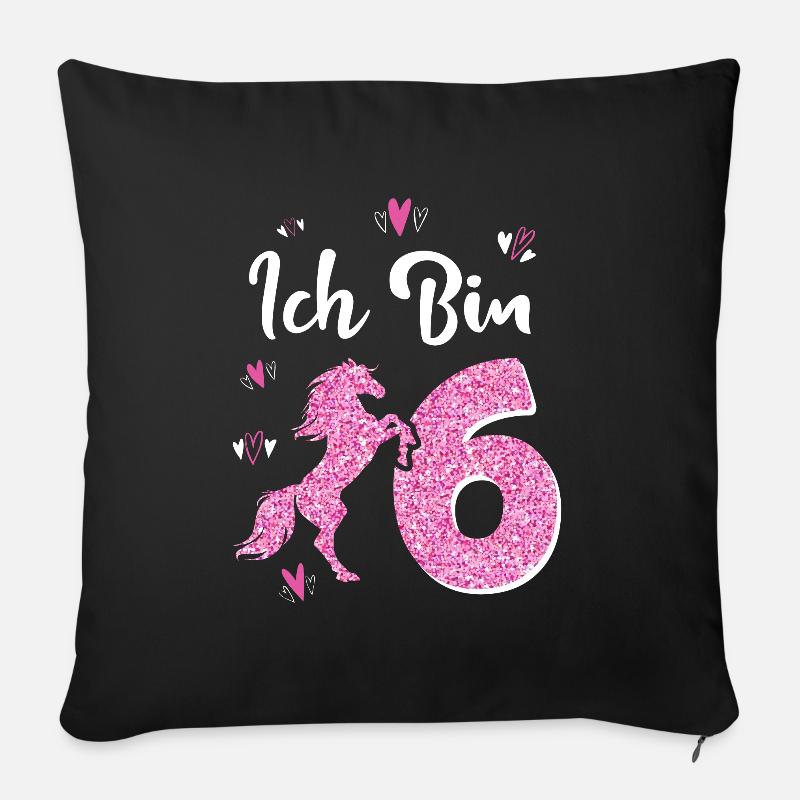 6. Geburtstag Mädchen 6 Jahre Pferd Prinzessin - Sofakissenbezug 45 x 45 cm - Schwarz